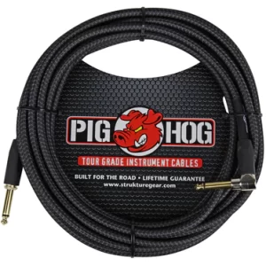 Pig Hog "Black Woven" Instrument Cable, 20ft. Right Angle