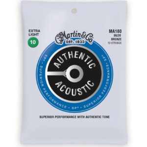 Martin MA180 Authentic Acoustic SP 80/20 Bronze Extra Light (12 String) Guitar Strings